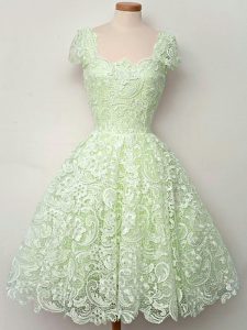 Best Selling Straps Cap Sleeves Lace Up Quinceanera Dama Dress Yellow Green Lace