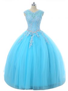 Eye-catching Scoop Sleeveless Tulle Sweet 16 Dresses Appliques Lace Up