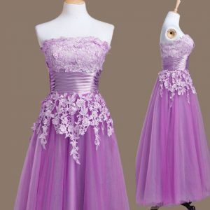Strapless Sleeveless Tulle Dama Dress Appliques Lace Up