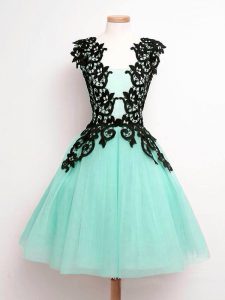 Designer Turquoise Sleeveless Knee Length Lace Lace Up Quinceanera Dama Dress