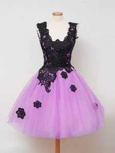 High End Sleeveless Tulle Knee Length Zipper Dama Dress in Lilac with Appliques