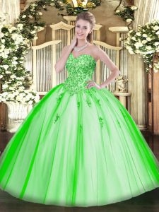 Fitting Lace Up Sweetheart Appliques Quinceanera Dress Tulle Sleeveless