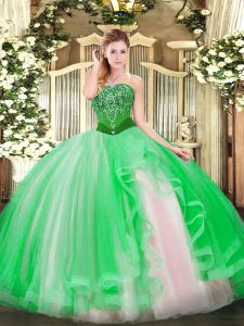 Low Price Ball Gowns Quinceanera Dress Green Strapless Tulle Sleeveless Floor Length Lace Up