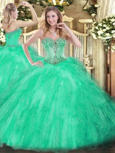 Apple Green Lace Up Sweetheart Beading and Ruffles Military Ball Gowns Tulle Sleeveless