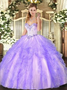 Attractive Floor Length Ball Gowns Sleeveless Lavender Sweet 16 Quinceanera Dress Lace Up