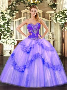 Lavender Lace Up Quince Ball Gowns Beading Sleeveless Floor Length