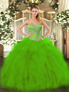 Graceful Green Sleeveless Organza Lace Up Sweet 16 Dresses for Sweet 16 and Quinceanera