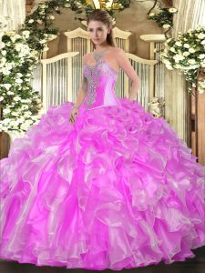 Sweetheart Sleeveless Lace Up Ball Gown Prom Dress Lilac Organza