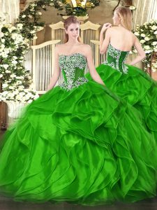 Custom Design Ball Gowns Beading and Ruffles 15 Quinceanera Dress Lace Up Organza Sleeveless Floor Length