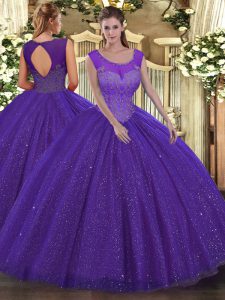 Best Selling Floor Length Purple Ball Gown Prom Dress Scoop Sleeveless Backless
