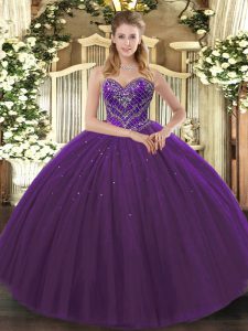 Top Selling Dark Purple Sleeveless Beading Floor Length Military Ball Gown