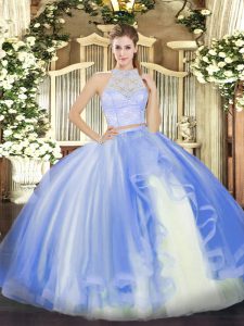Scoop Sleeveless Tulle Quinceanera Dress Lace and Ruffles Zipper