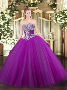 Purple Quinceanera Dresses Military Ball and Sweet 16 and Quinceanera with Beading Strapless Sleeveless Lace Up