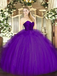Designer Purple Quinceanera Gowns Military Ball and Sweet 16 and Quinceanera with Ruffles Sweetheart Sleeveless Zipper