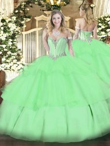 On Sale Sleeveless Lace Up Floor Length Beading and Ruffled Layers Quinceanera Dress