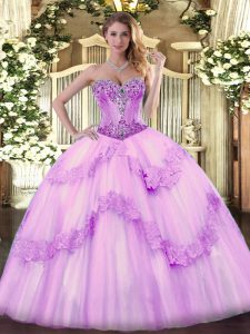 Lilac Sleeveless Tulle Lace Up 15 Quinceanera Dress for Sweet 16 and Quinceanera