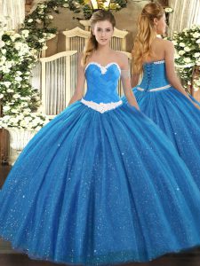 Excellent Blue Sweetheart Neckline Appliques Military Ball Gowns Sleeveless Lace Up