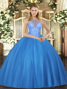 High-neck Sleeveless Tulle 15 Quinceanera Dress Beading Lace Up