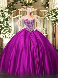 Elegant Satin Sleeveless Floor Length Quince Ball Gowns and Beading
