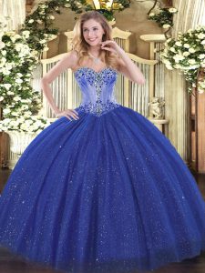 Vintage Sequined Sweetheart Sleeveless Lace Up Beading Sweet 16 Quinceanera Dress in Royal Blue