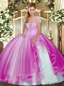 Comfortable Fuchsia Sleeveless Tulle Lace Up Ball Gown Prom Dress for Military Ball and Sweet 16 and Quinceanera