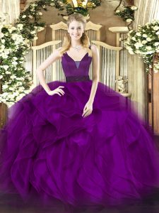 Captivating Organza Sleeveless Floor Length Quinceanera Gowns and Beading and Ruffles