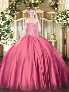 On Sale Hot Pink Sleeveless Satin Lace Up Quinceanera Gowns for Military Ball and Sweet 16 and Quinceanera