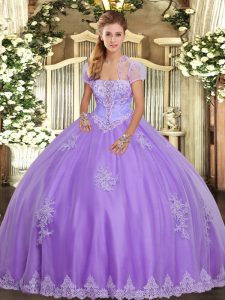 New Style Lavender Ball Gowns Appliques Casual Dresses Lace Up Tulle Sleeveless Floor Length
