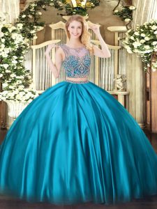 Floor Length Baby Blue Sweet 16 Dresses Scoop Sleeveless Lace Up