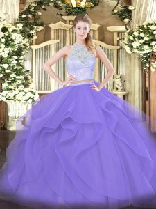 Lavender Sleeveless Lace and Ruffles Floor Length Quinceanera Gowns