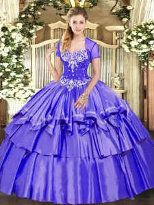 Cute Purple Sleeveless Organza and Taffeta Lace Up Sweet 16 Dress for Military Ball and Sweet 16 and Quinceanera