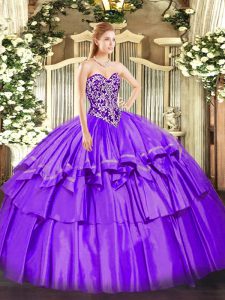 Ball Gowns Vestidos de Quinceanera Purple Sweetheart Organza and Taffeta Sleeveless Floor Length Lace Up