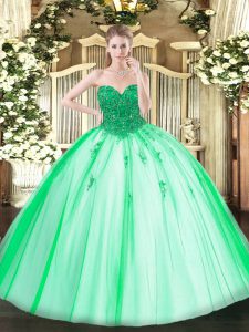 Sexy Turquoise Sweetheart Lace Up Beading Sweet 16 Quinceanera Dress Sleeveless