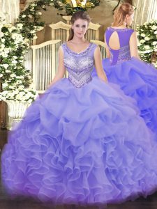 Lavender Sweet 16 Dresses Sweet 16 and Quinceanera with Beading and Ruffles and Pick Ups Scoop Sleeveless Lace Up