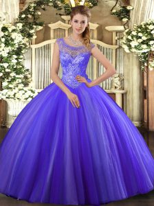 Ideal Lavender Sleeveless Tulle Lace Up 15 Quinceanera Dress for Sweet 16 and Quinceanera