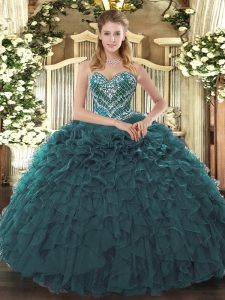 Designer Sweetheart Sleeveless Tulle Quinceanera Gowns Beading and Ruffled Layers Lace Up