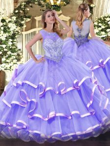 Fantastic Beading and Ruffled Layers Quinceanera Gowns Lavender Zipper Sleeveless Floor Length