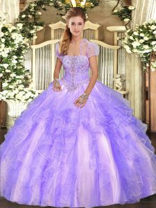 Strapless Sleeveless Lace Up Sweet 16 Quinceanera Dress Lavender Tulle