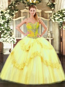 Wonderful Sweetheart Sleeveless Lace Up Sweet 16 Dress Yellow Tulle