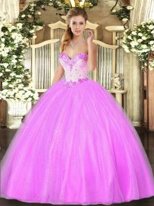 Noble Sweetheart Sleeveless Tulle Vestidos de Quinceanera Beading Lace Up