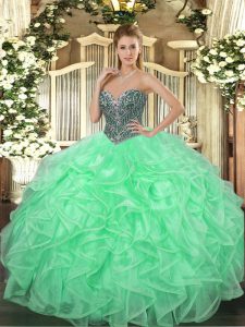 Modern Apple Green Sleeveless Organza Lace Up Quinceanera Dresses for Military Ball and Sweet 16 and Quinceanera