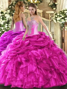 Custom Design Sleeveless Beading and Ruffles and Pick Ups Lace Up Vestidos de Quinceanera