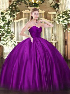 Purple Ball Gowns Ruching Ball Gown Prom Dress Zipper Organza Sleeveless Floor Length