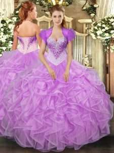 Fashionable Lilac Sleeveless Organza Lace Up Ball Gown Prom Dress for Military Ball and Sweet 16 and Quinceanera