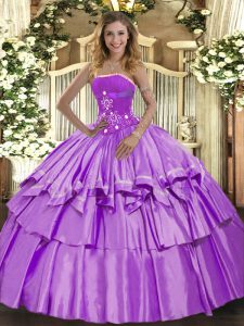 Custom Made Sleeveless Floor Length Beading and Ruffled Layers Lace Up Sweet 16 Quinceanera Dress with Lavender