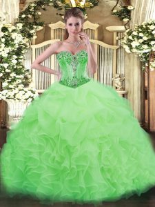 Wonderful Ball Gowns Sweetheart Sleeveless Organza Floor Length Lace Up Beading and Ruffles and Pick Ups Military Ball Dresses For Women