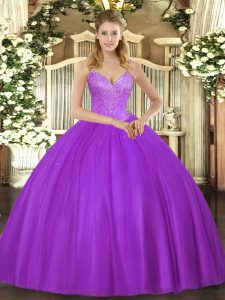 Floor Length Ball Gowns Sleeveless Eggplant Purple Vestidos de Quinceanera Lace Up