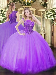 Best Scoop Sleeveless Zipper Quinceanera Gowns Lilac Tulle