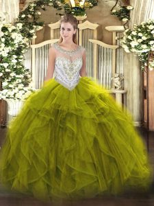 Spectacular Scoop Sleeveless Tulle Quinceanera Gowns Beading and Ruffles Zipper