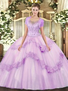 Super Tulle Sleeveless Floor Length Quinceanera Dresses and Beading and Appliques